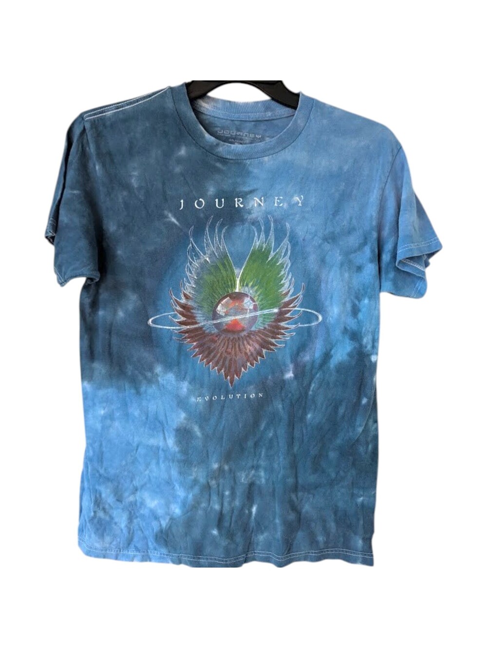 Journey Evolution Tie-Dye Graphic Band T-Shirt Women Small Blue 19.5x27.5 Retro